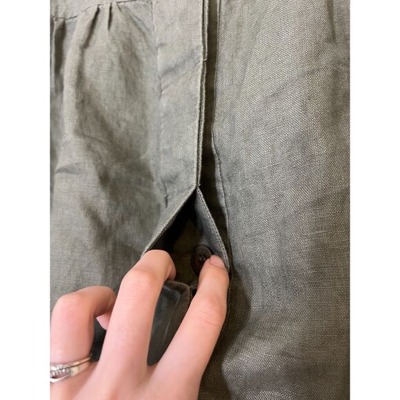 Workshop Andrea Jovine Army Green Linen Skirt Womens Sz 12 Button Up Coastal - Picture 3 of 9
